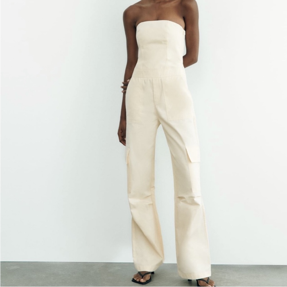 ZARA Cream Strapless Jumpsuit